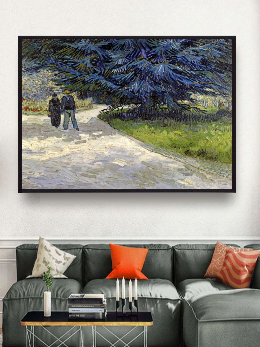 The Art House Public Garden with Couple and Blue Fir Tree By Van Gogh Framed Wall Painting