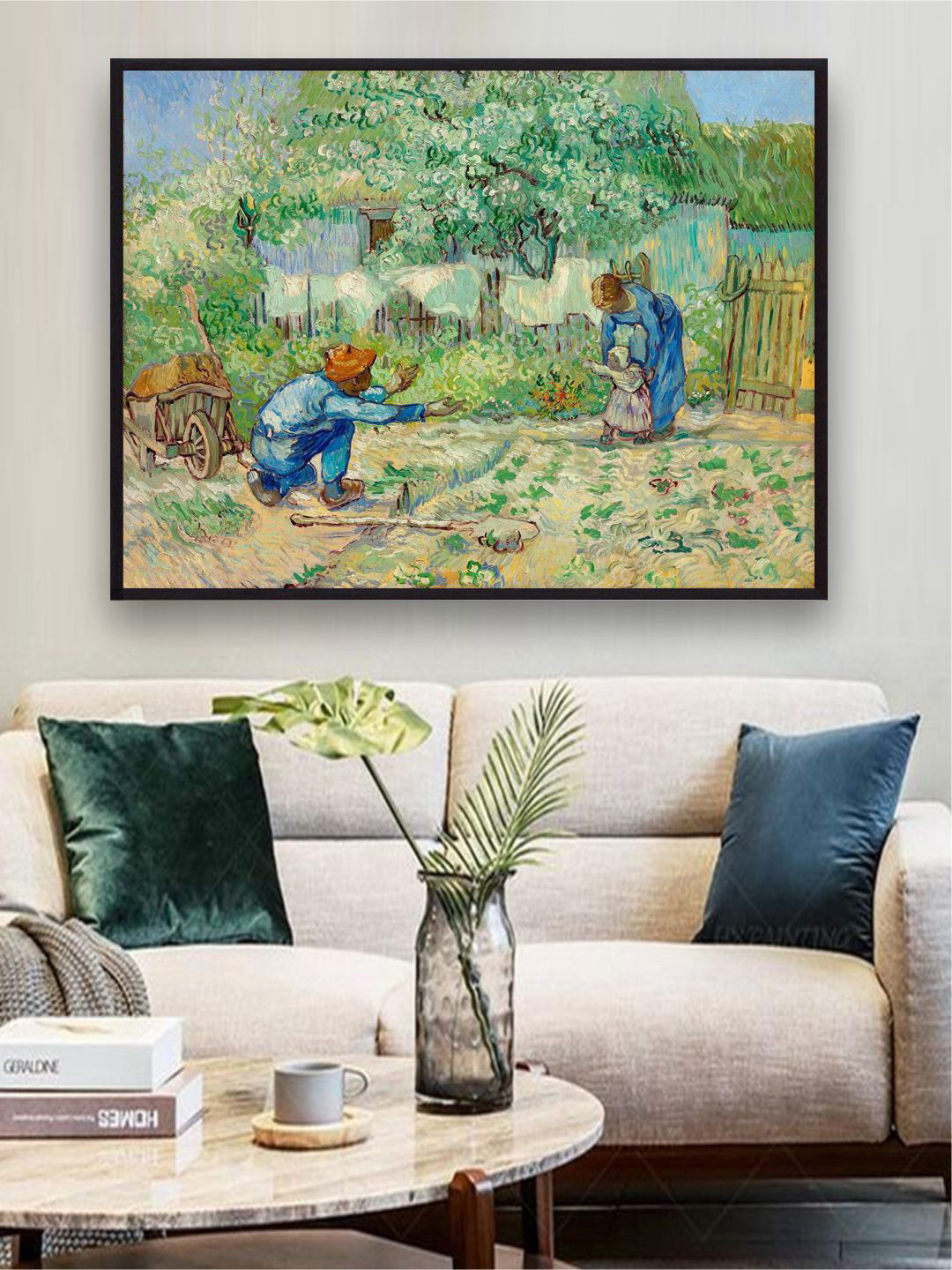 The Art House Green & Blue First Steps After Millet By Van Gogh Framed Painting