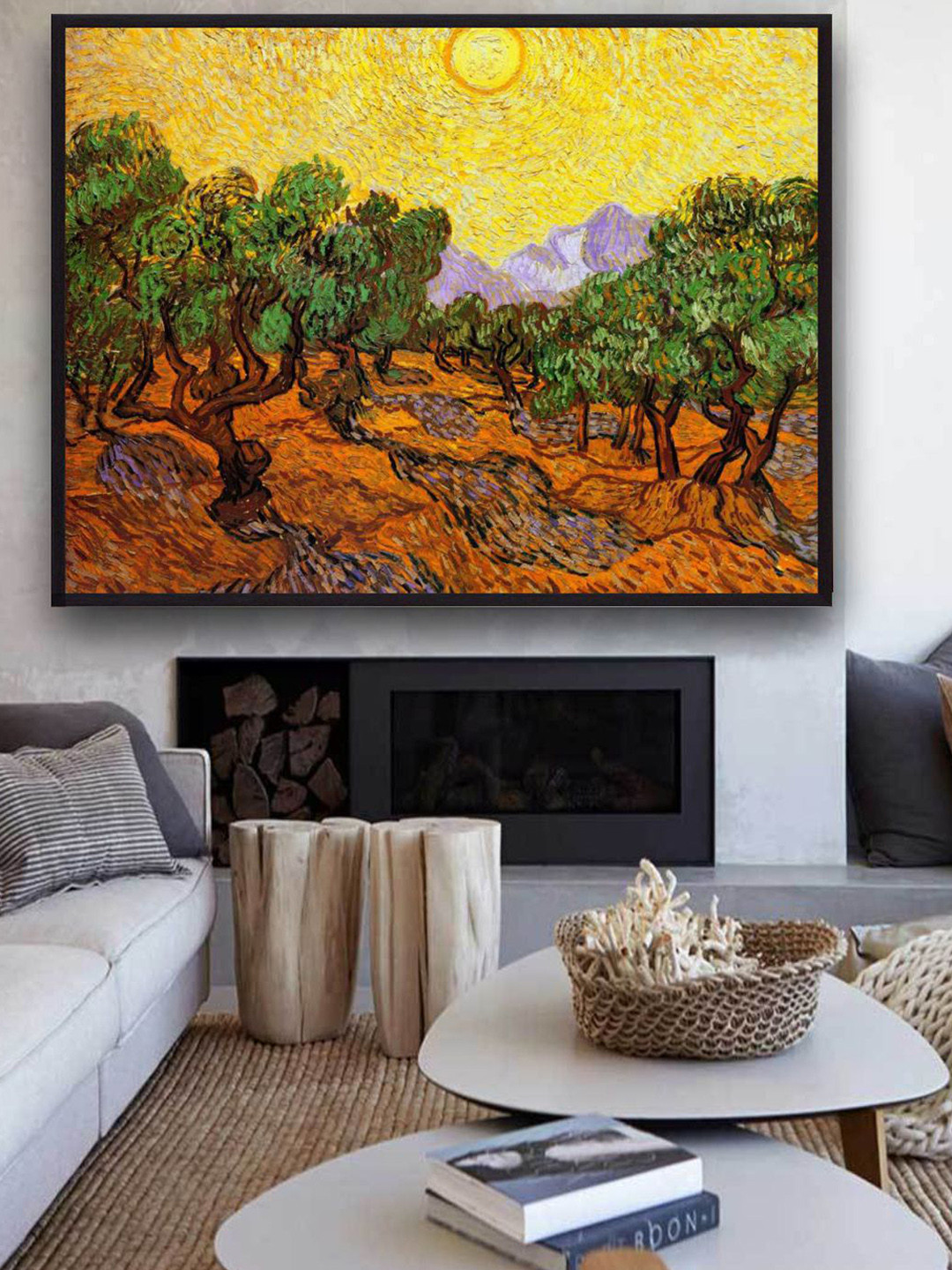 The Art House Olive Trees With Yellow Sky And Sun By Van Gogh Framed Wall Painting