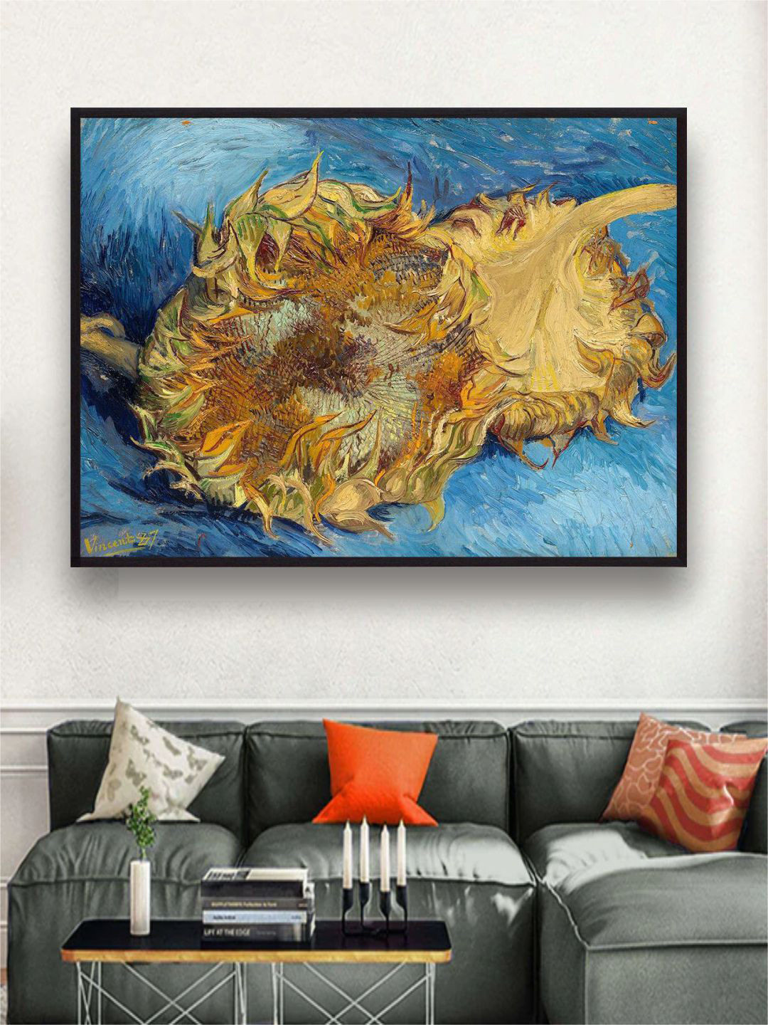 The Art House Blue & Beige Sunflowers By Van Gogh Painting