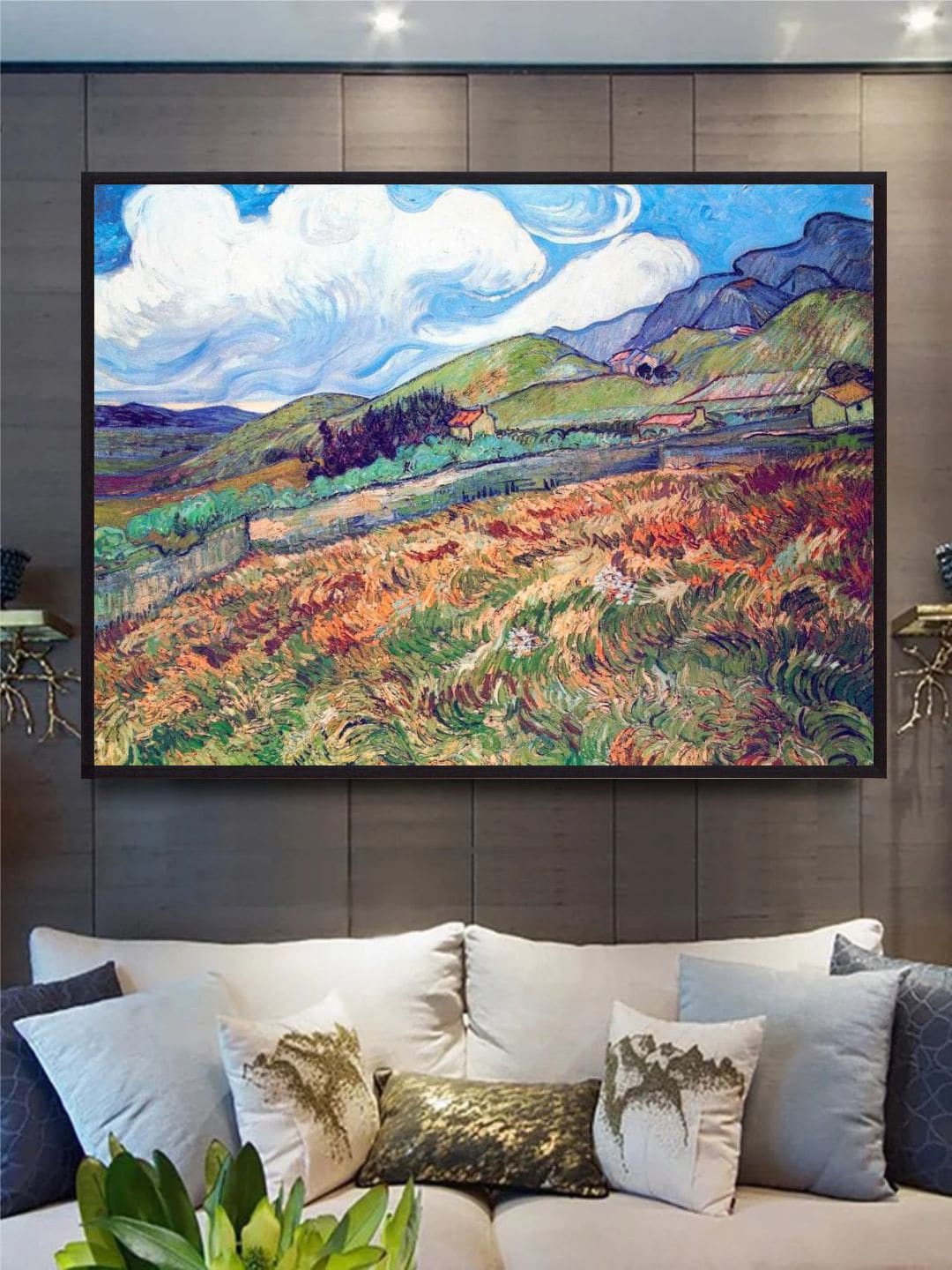 The Art House Oat Field With Mountains By Van Gogh Printed Framed Wall Painting