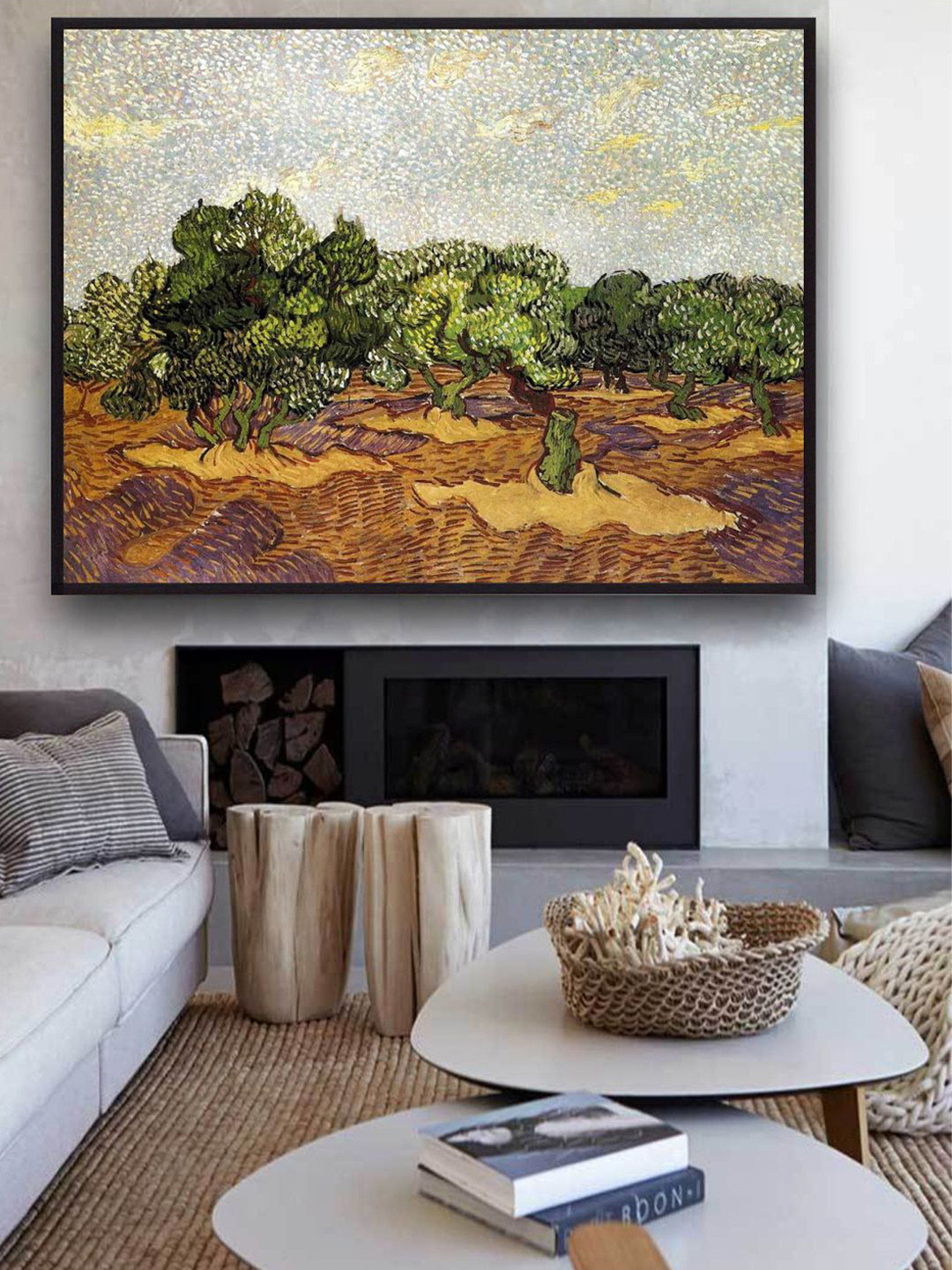 The Art House Olive Grove Pale Blue Sky By Van Gogh Printed Framed Wall Painting