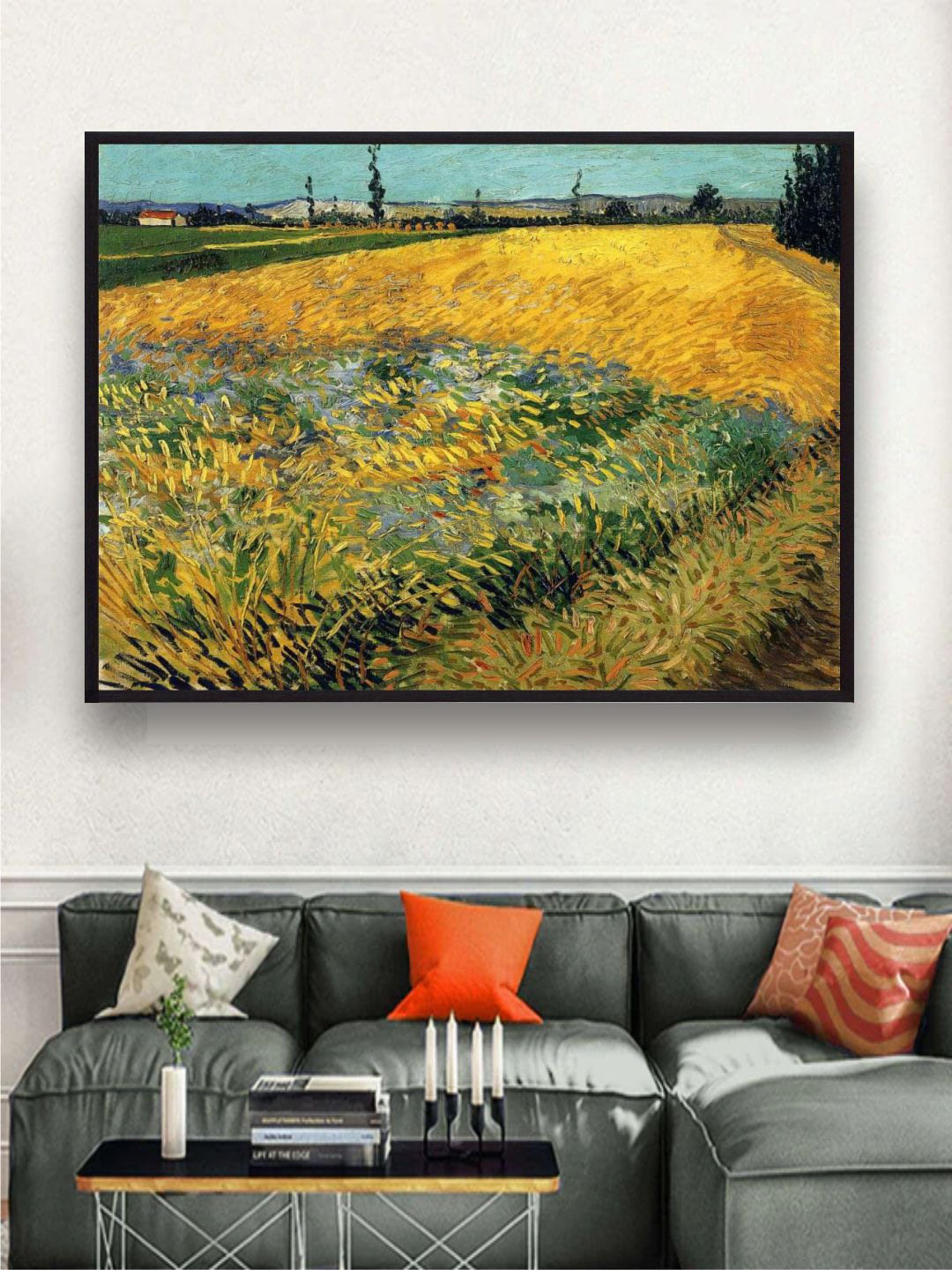 The Art House Mustard and Green Abstract Printed Framed Wall Painting