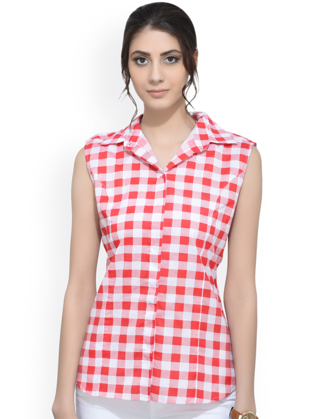 SCORPIUS Women Red & Red Slim Fit Checked Casual Shirt