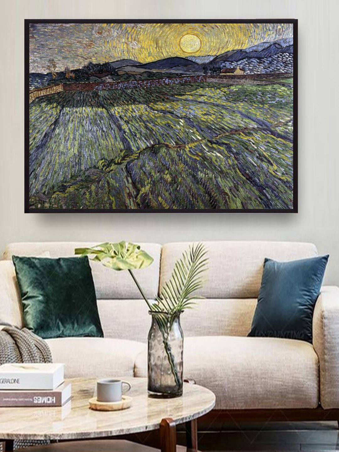 The Art House Enclosed Field with Rising Sun By Van Gogh Printed Framed Wall Painting