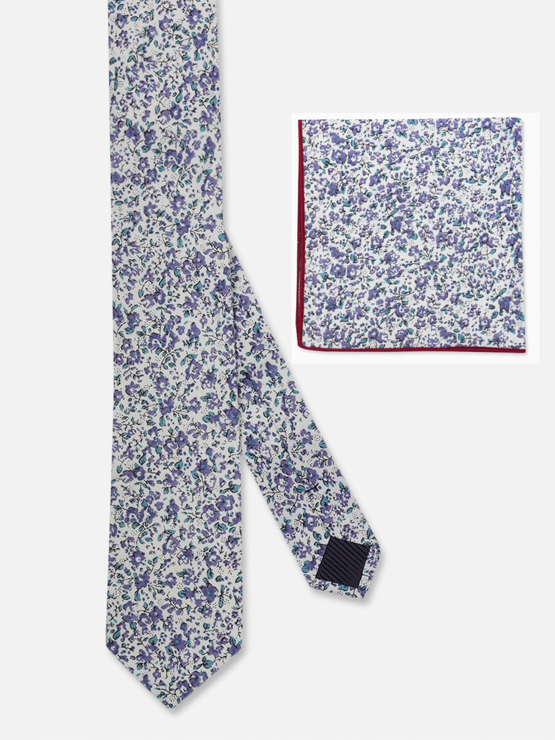 TOFFCRAFT White Floral Slim Neck Tie With Pocket Square