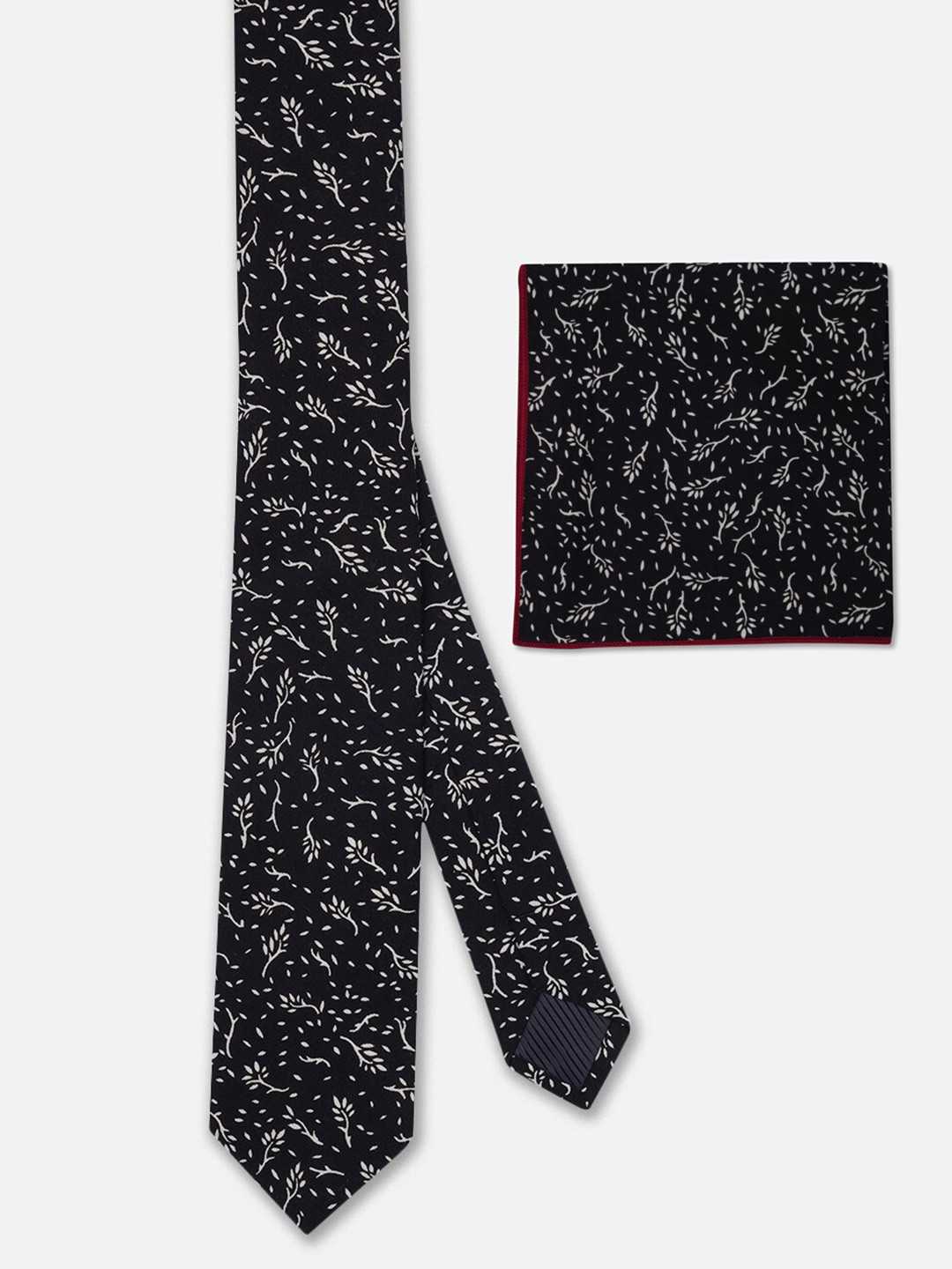 TOFFCRAFT Black Slim Neck Tie With Pocket Square