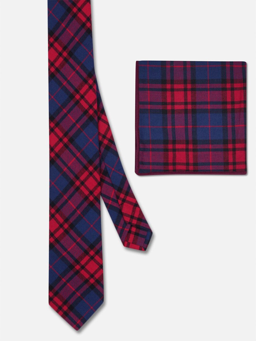 TOFFCRAFT Red & Blue Slim Neck Tie With Pocket Square