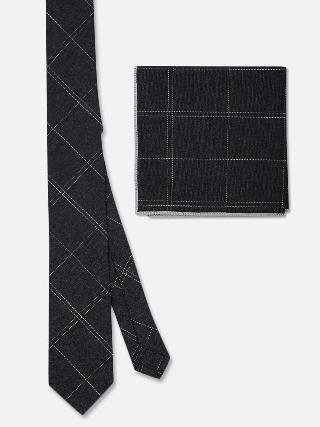 TOFFCRAFT Charcoal Grey Neck Tie With Pocket Square