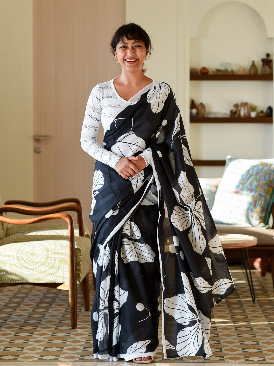 Suta Black & White Pure Cotton Saree