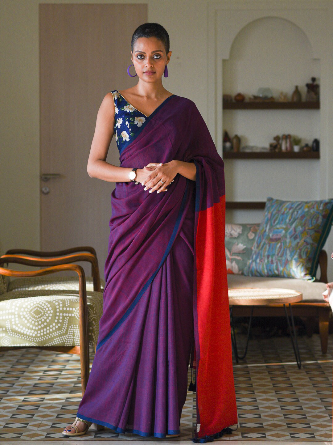 Suta Purple & Pink Cotton Blend Saree