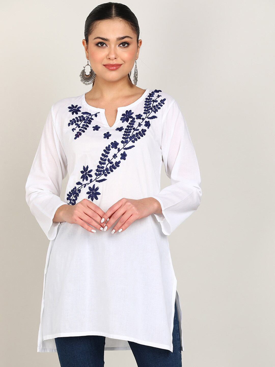 VAHSON Chikankari Embroidered Semi-Sheer Pure Cotton Top