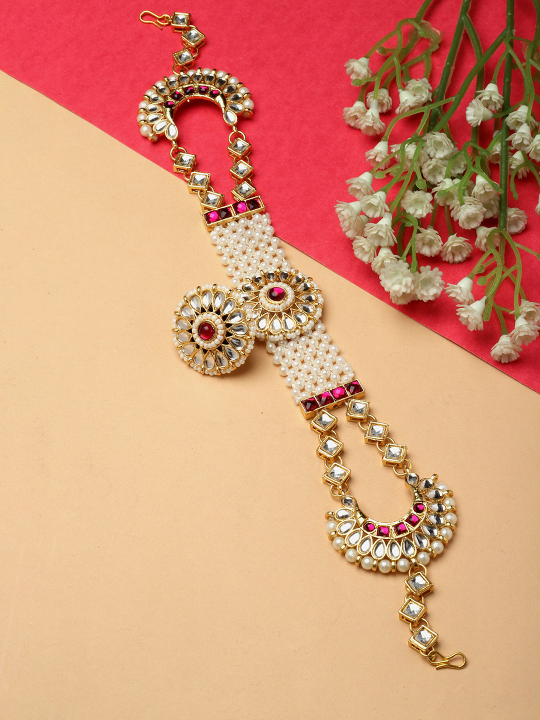 ZENEME Gold-Plated Stone-Studded Sheeshphool