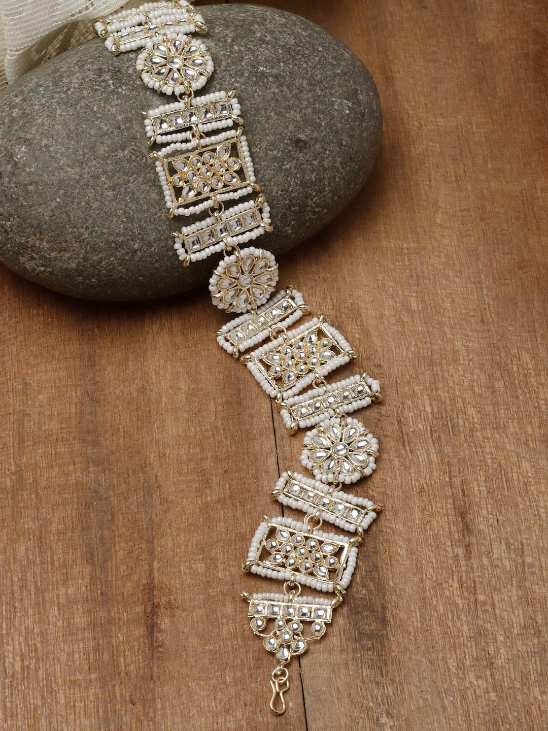 ZENEME Gold-Plated Kundan-Studded & Beaded Matha Patti