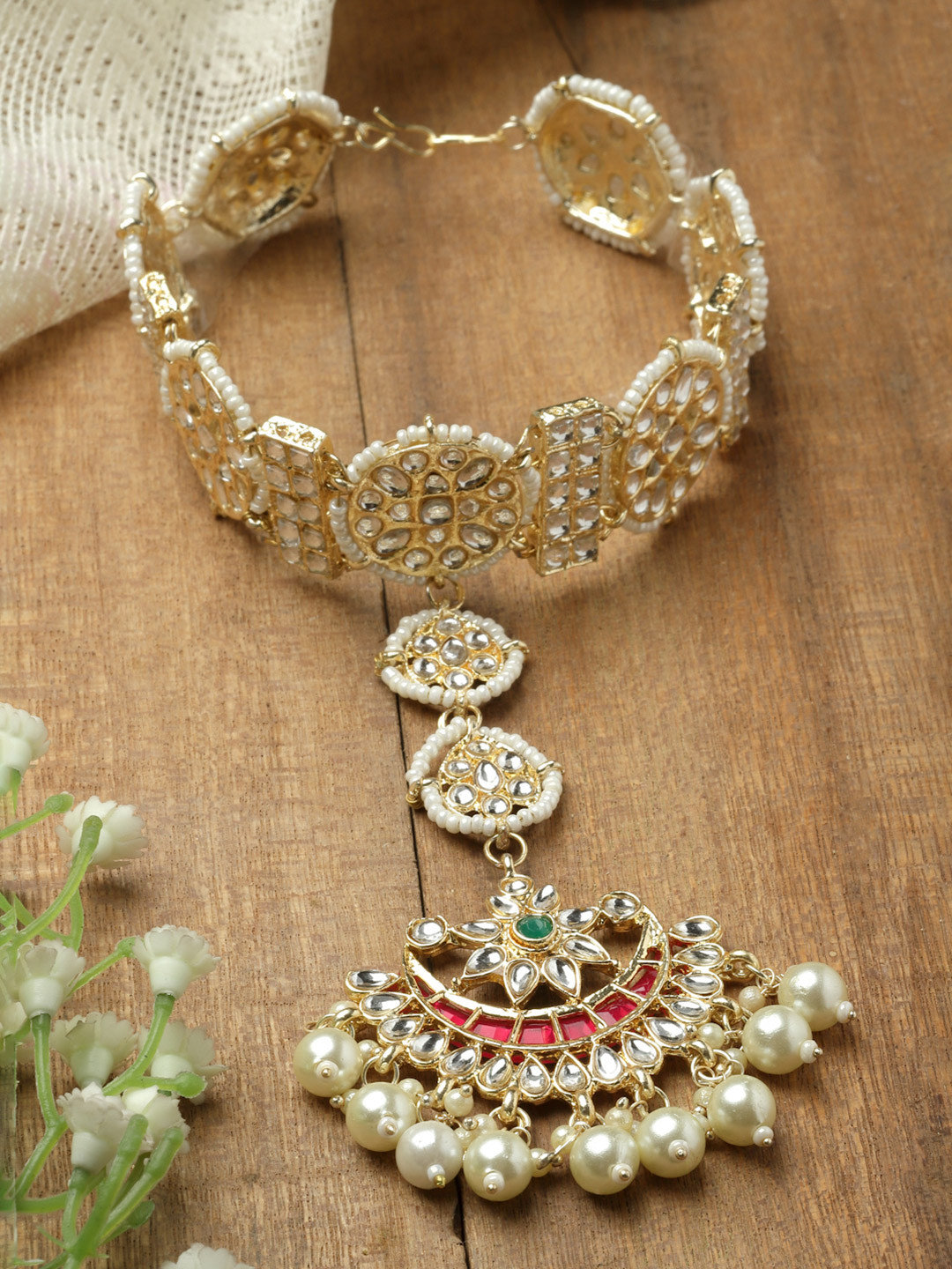 ZENEME Gold-Plated Kundan Studded Vilandi Sheeshphool
