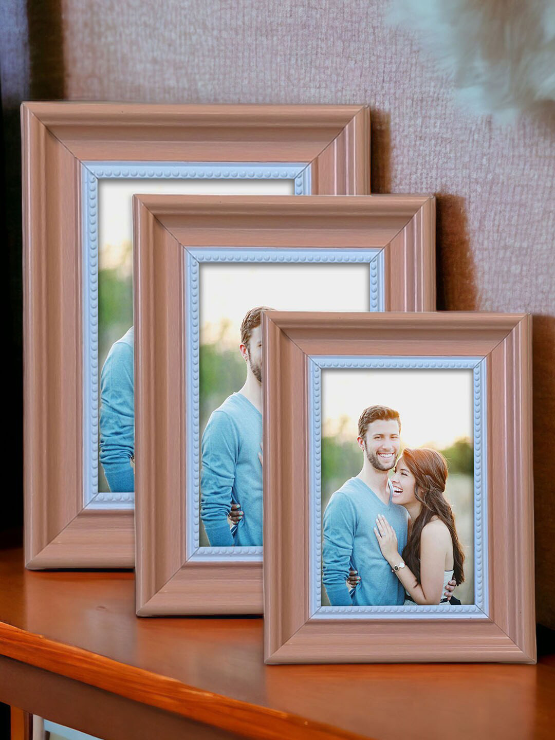 Art Street Pink & Blue 3 Pieces Textured Wooden Table Photo Frames