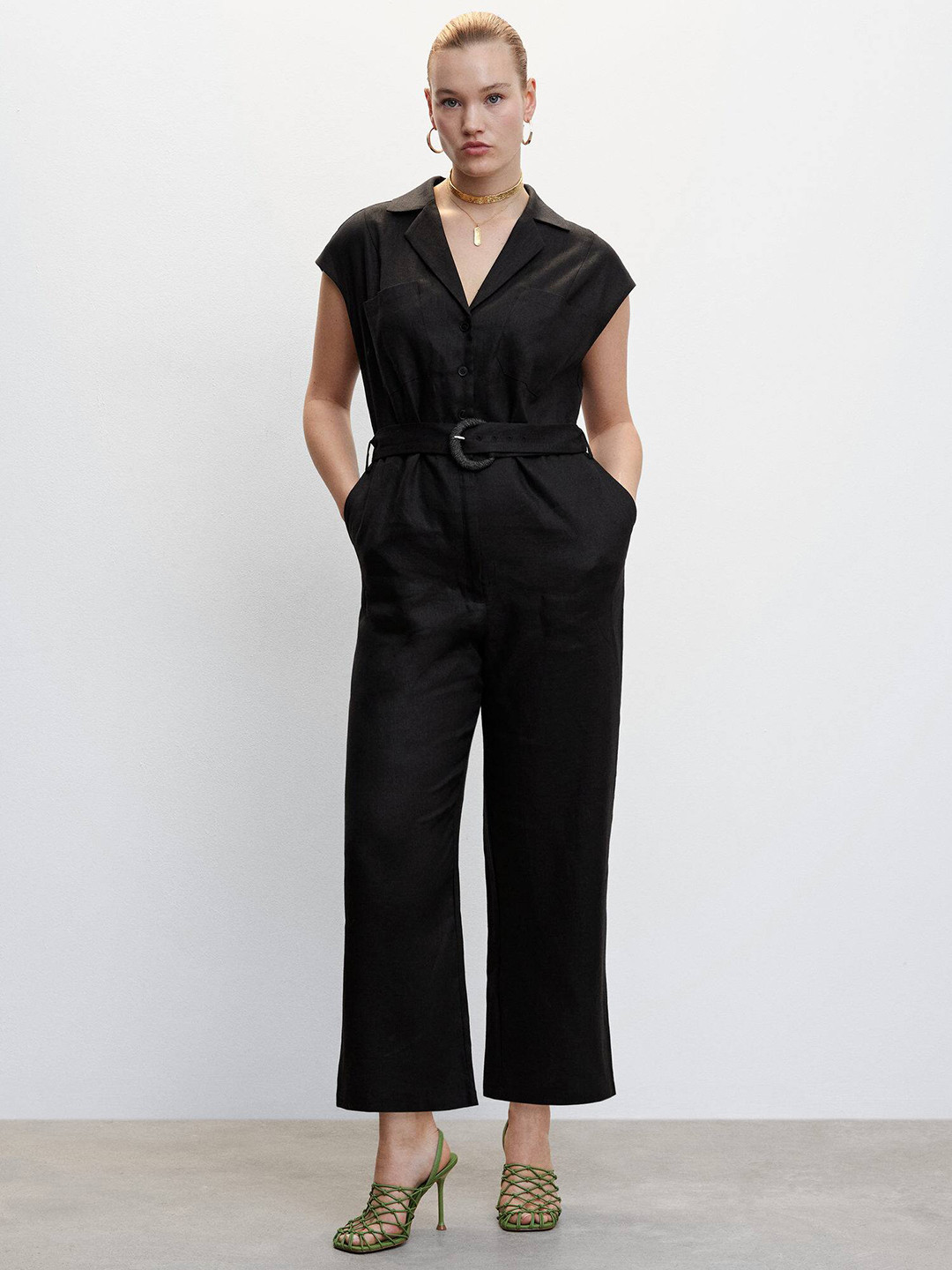 MANGO Linen Basic Jumpsuit