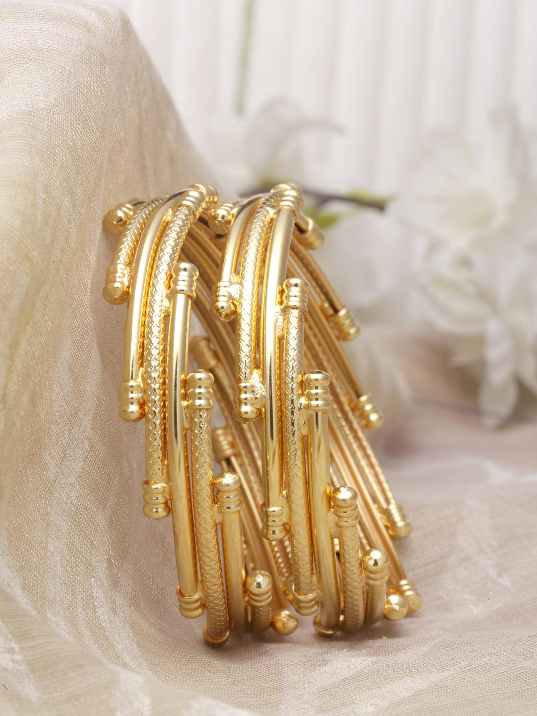 ZENEME Set Of 2gold Plated Geometric Bangle