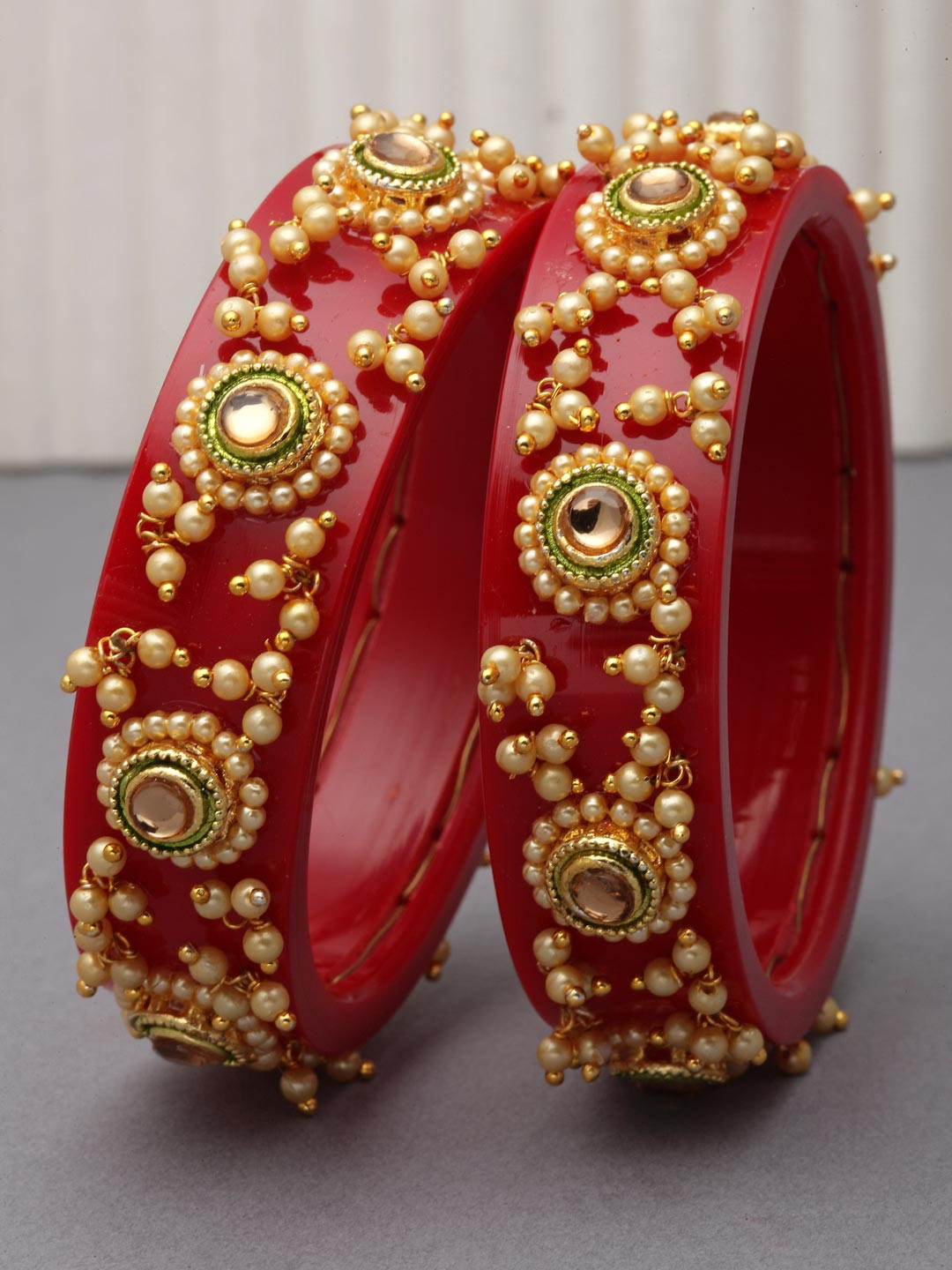 ZENEME Set Of 2Red Raisin Beadded Bangle