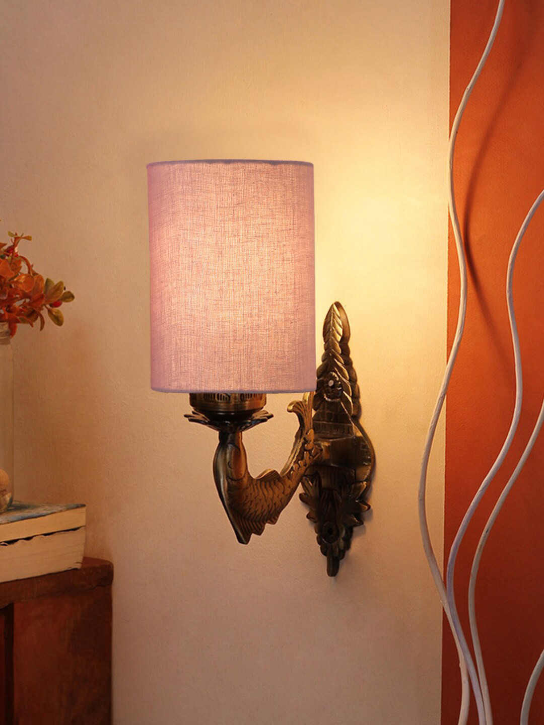 Devansh Grey Textured Antique Wall Lamp With Cotton Conical Shade