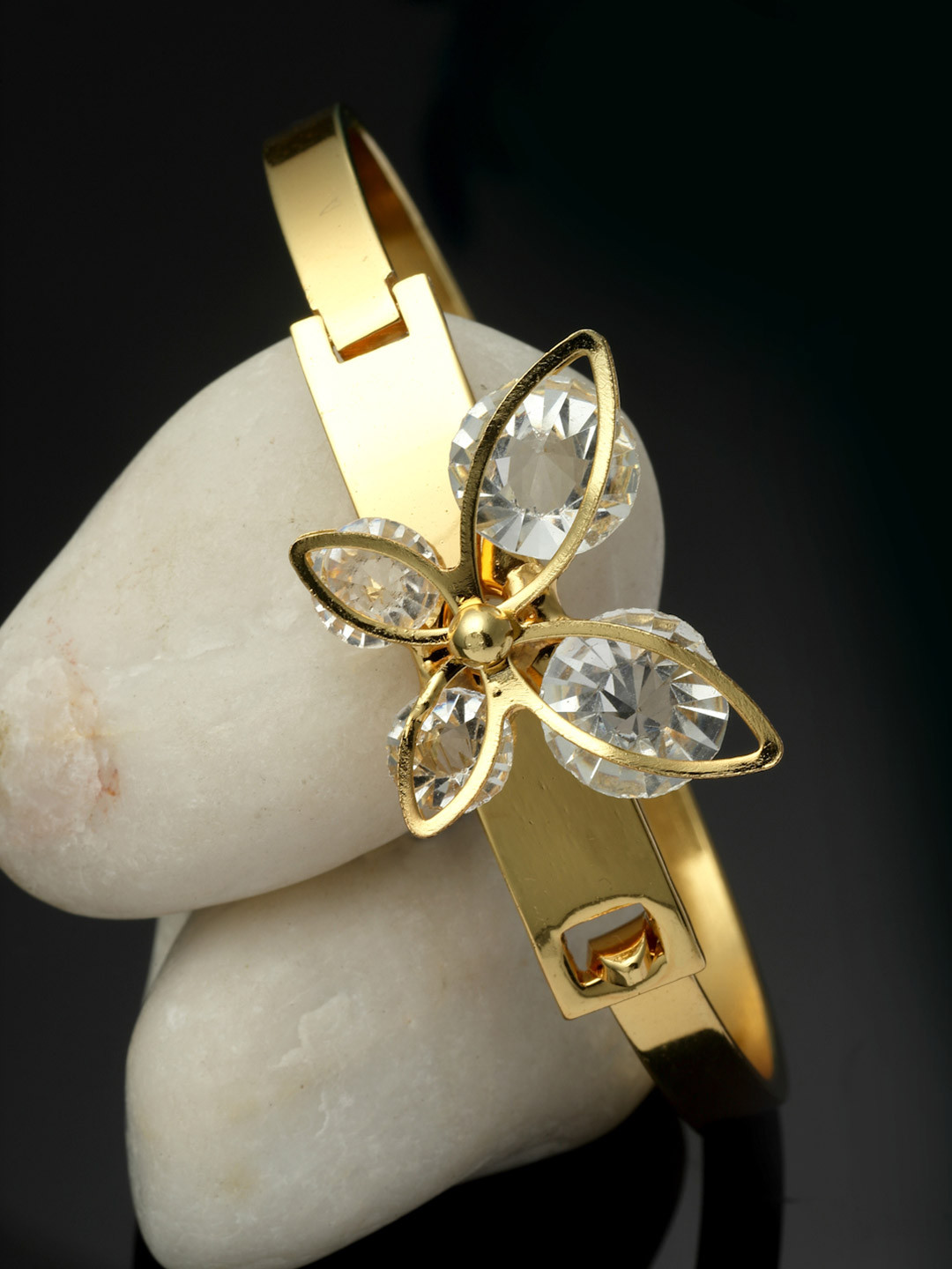 ZENEME Gold-Plated CZ Studded Butterfly Cuff Bracelet