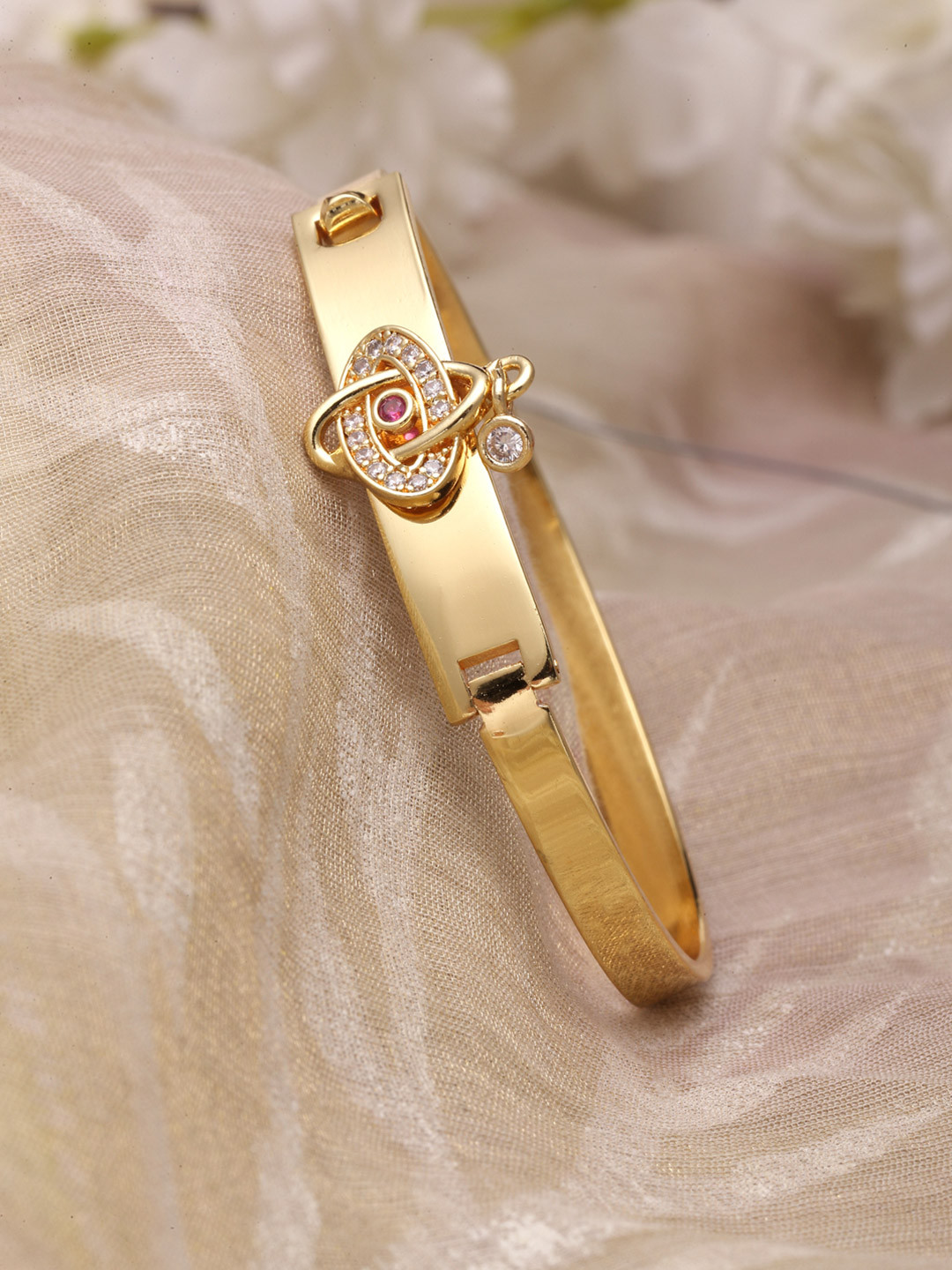 ZENEME Gold-Plated CZ Studded Cuff Bracelet
