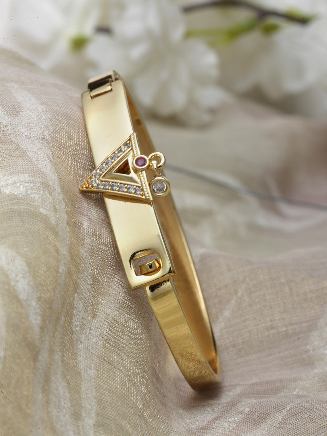 ZENEME Gold-Plated CZ Studded Cuff Bracelet