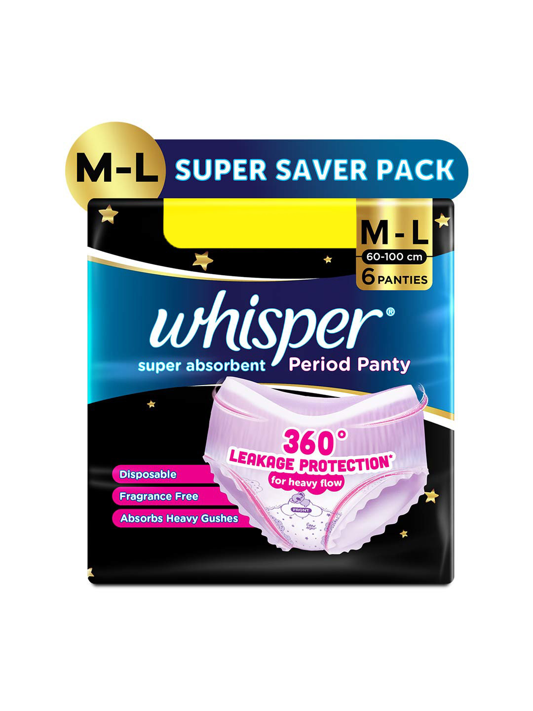 Whisper Super Absorbent Disposable Period Panties - Size M-L - 6 Pcs
