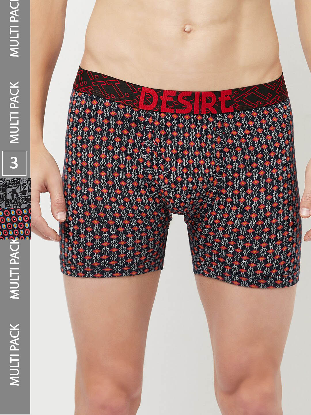 T.T. Men's Desire Printed Top Elastic Pure Cotton Trunks Pack of 4