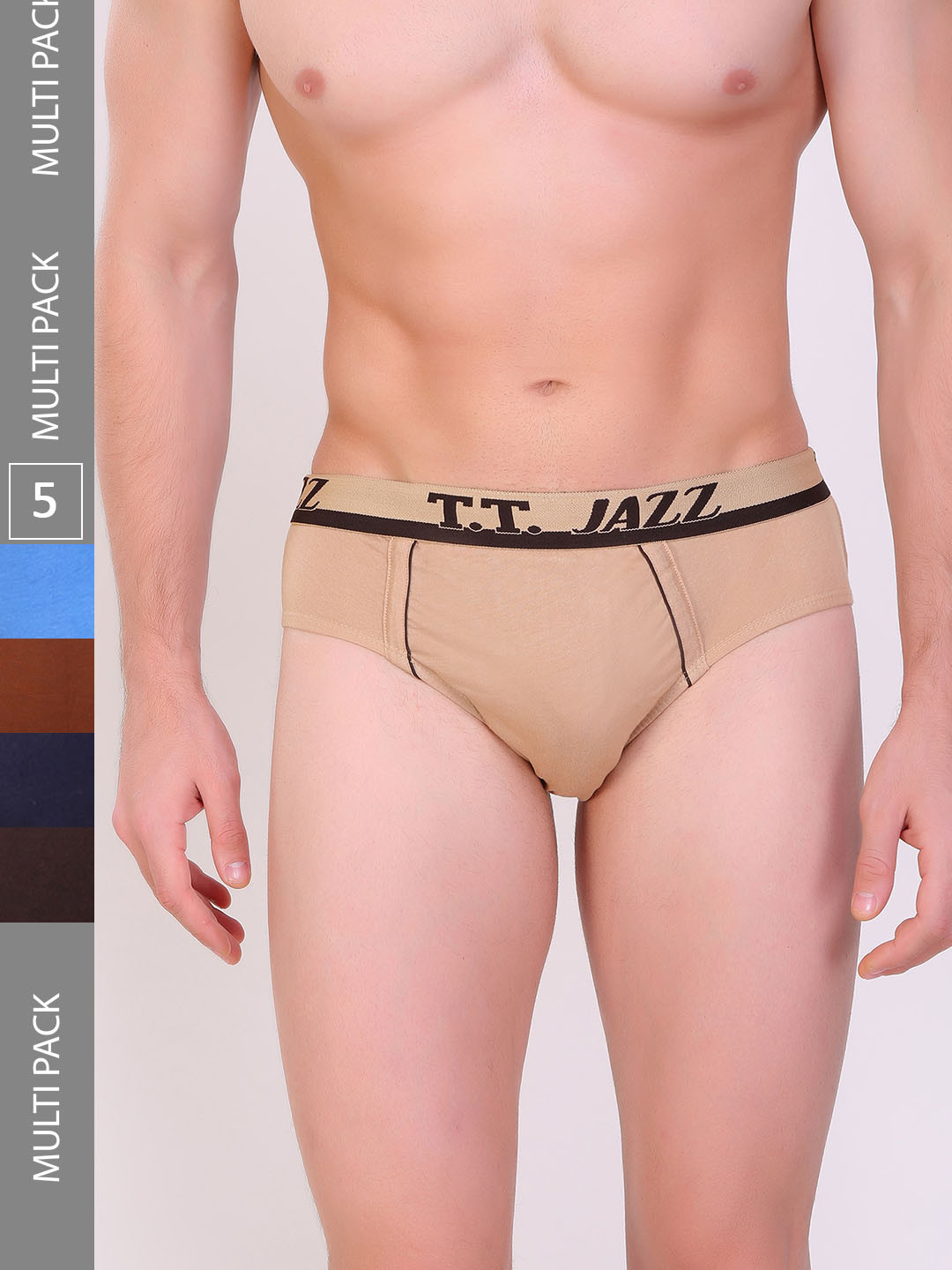 T.T. Men Pack Of 5 Jazz Pure Cotton Mid-Rise Basic Briefs JAZ_BR_TE_PO5_MIX2_80
