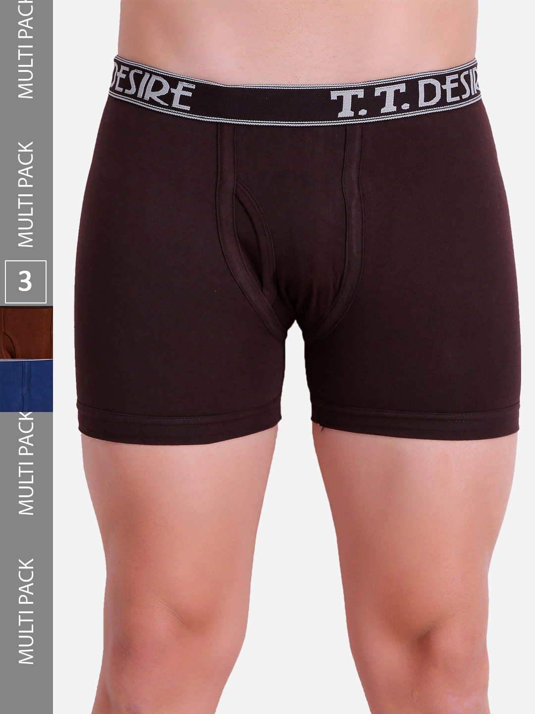 T.T. Men Desire Fl Pure Cotton Trunk Pack of 3 (Rust - D.Brown - Blue)