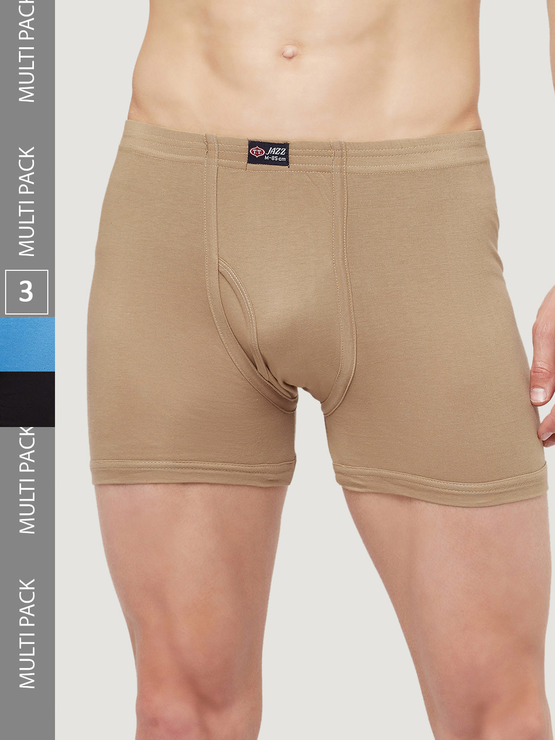 T.T. Men Jazz Fine Long Inner Elastic Pack Of 3 Pure Cotton Trunks