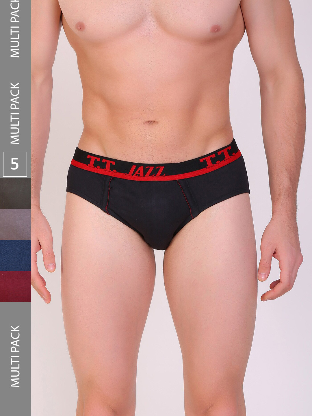 T.T. Men Jazz Pack Of 5 Assorted Mid-Rise Pure Cotton Basic Briefs