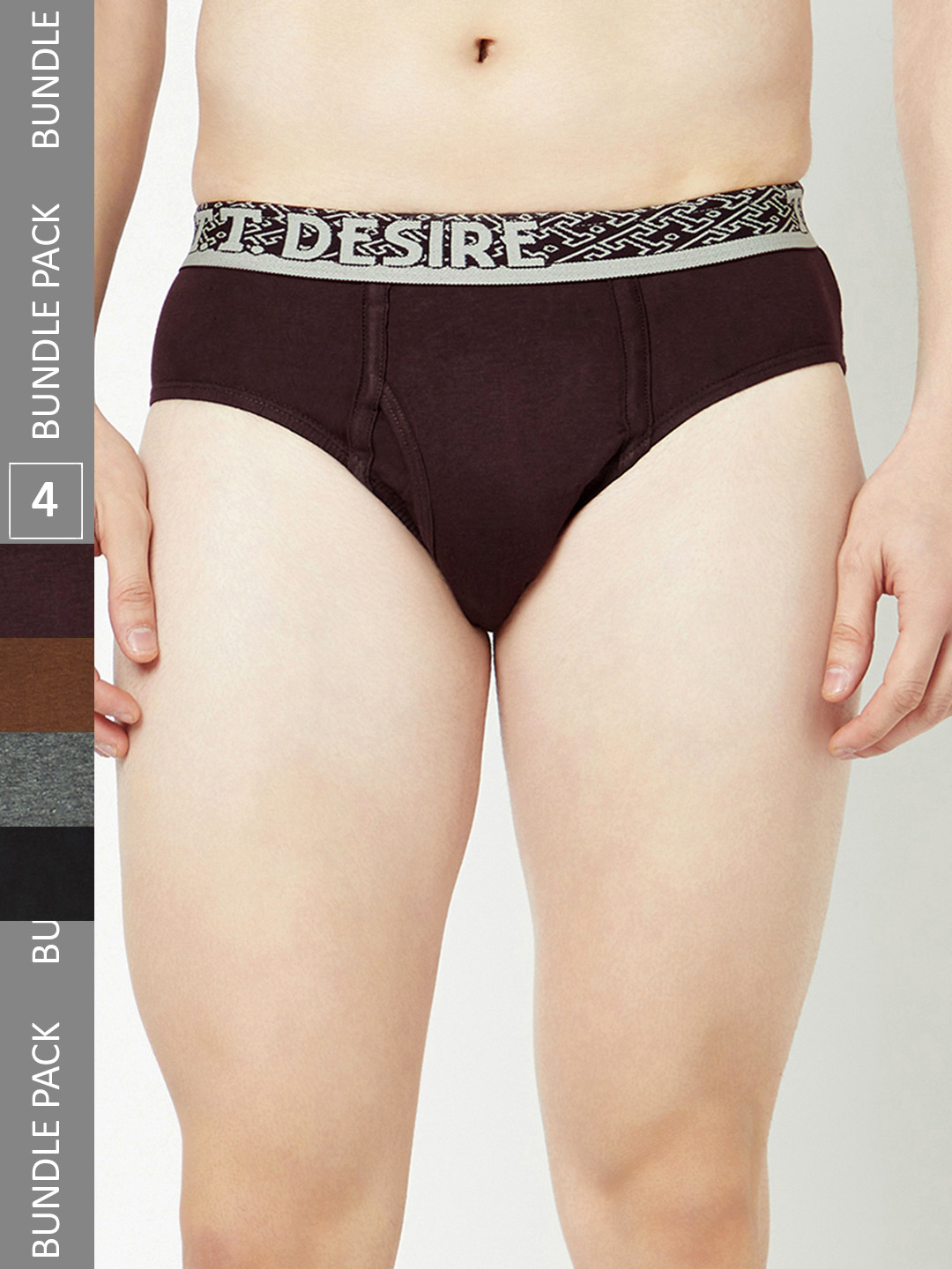 T.T. Men Pack Of 4 Assorted Desire 100% Combed Cotton Front Open Basic Briefs