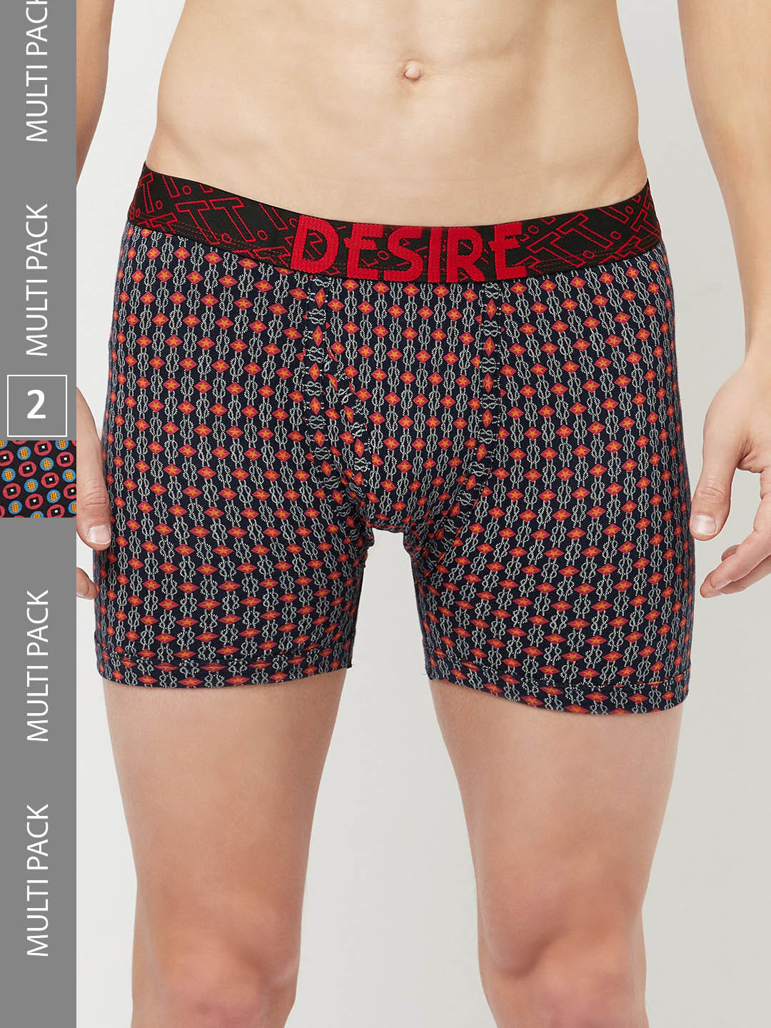 T.T. Mens Desire Printed Long Top Elastic Pure Cotton Trunk Pack of 2 Navy::Maroon