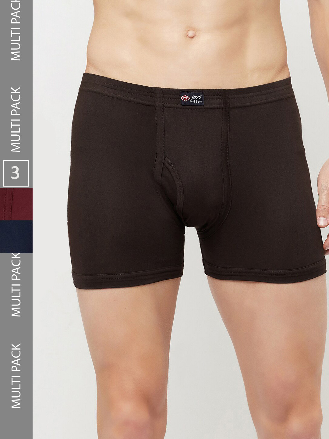 T.T. Men Jazz Fine Inner Elastic Pack Of 3 Pure Cotton Long Trunks