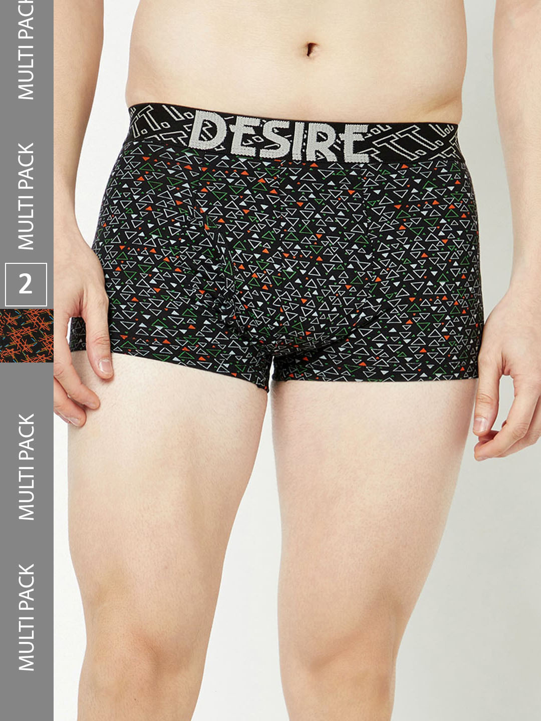 T.T. Mens Desire 100% Combed Cotton Printed Mini Top Elastic Trunk Pack of 2 Black::Orange