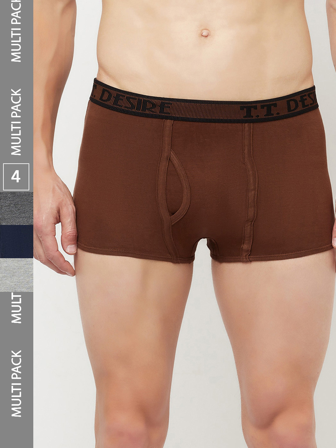 T.T. Pack Of 4 Desire Logo Printed Pure Cotton Trunks