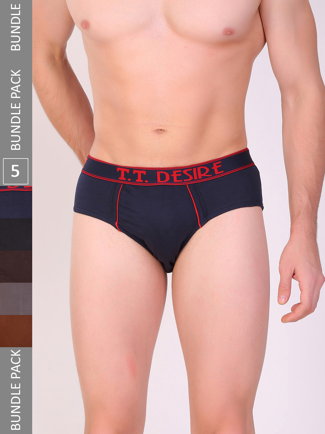 T.T. Mens 100% Combed Cotton Desire Brief Solid Pack of 5 Assorted