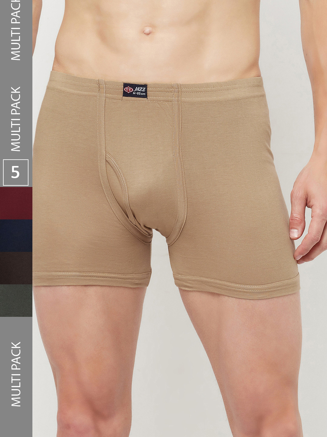 T.T. Men Jazz Fine Long Inner Elastic Pack Of 5 Pure Cotton Trunks