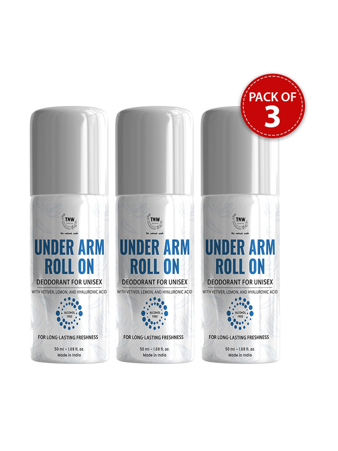 TNW the natural wash Set of 3 Long-Lasting Alcohol-Free Under Arm Roll On Deo - 50 ml each