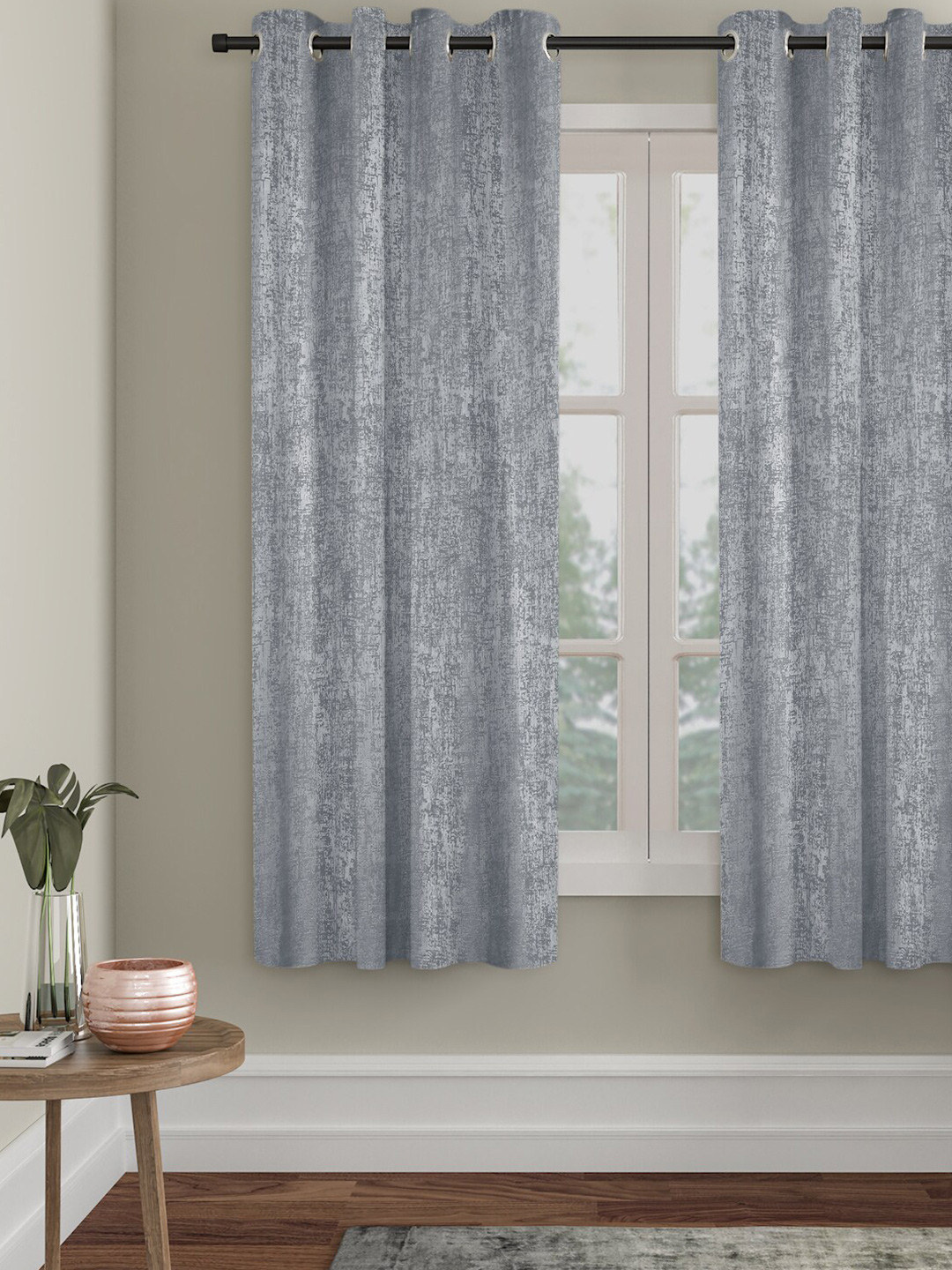 SOKNACK Grey Textured Black Out Window Curtain