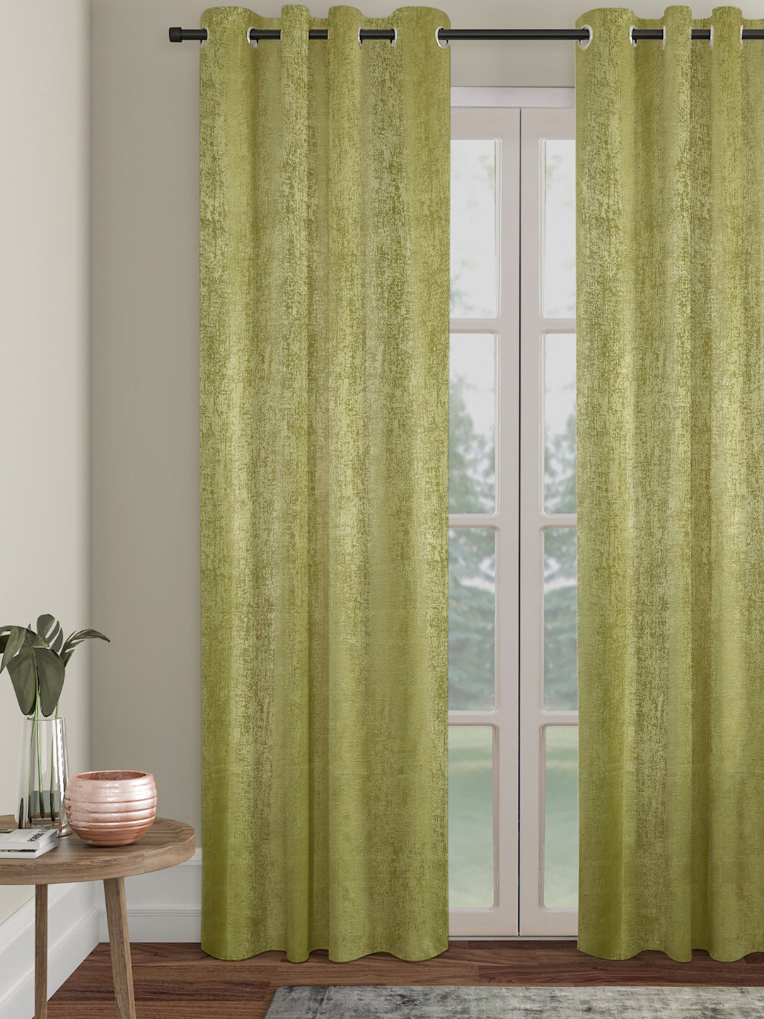 SOKNACK Olive Green Textured Black Out Door Curtain