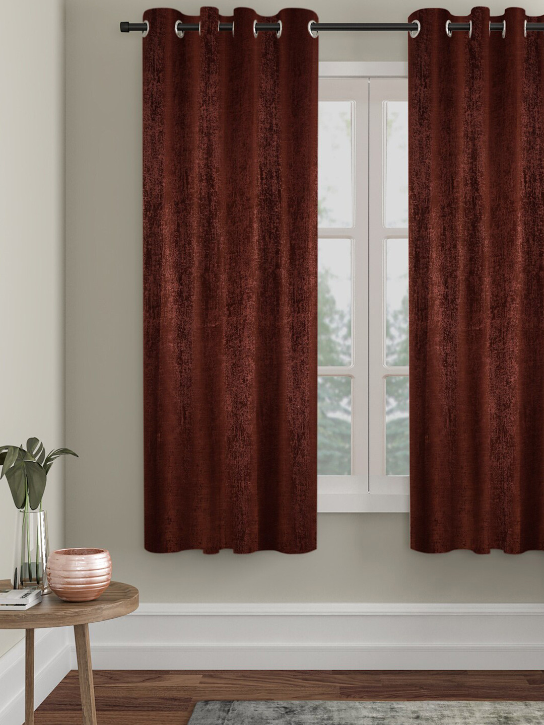 SOKNACK Coffee Brown Textured Black Out Window Curtain