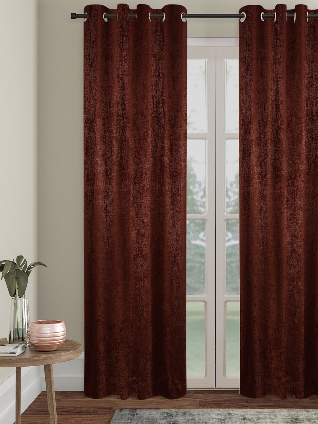 SOKNACK Coffee Brown Textured Black Out Door Curtain