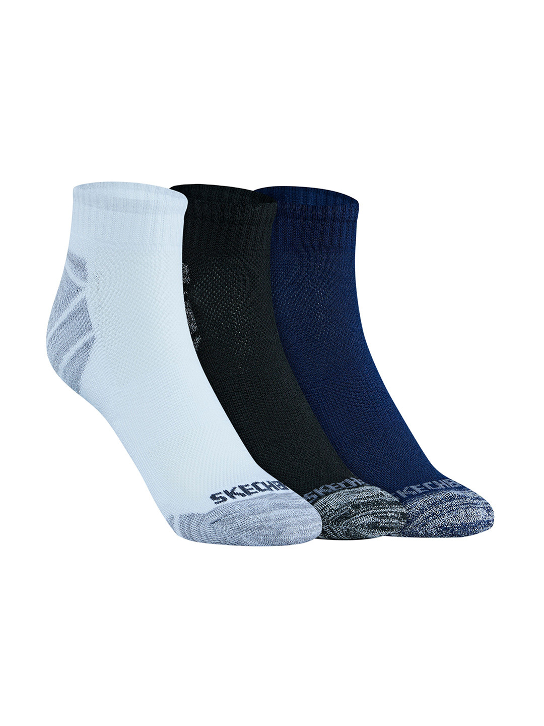 Skechers Men Pack Of 3 Patterned Cotton Terry QTR Crew Ankle-Length Socks