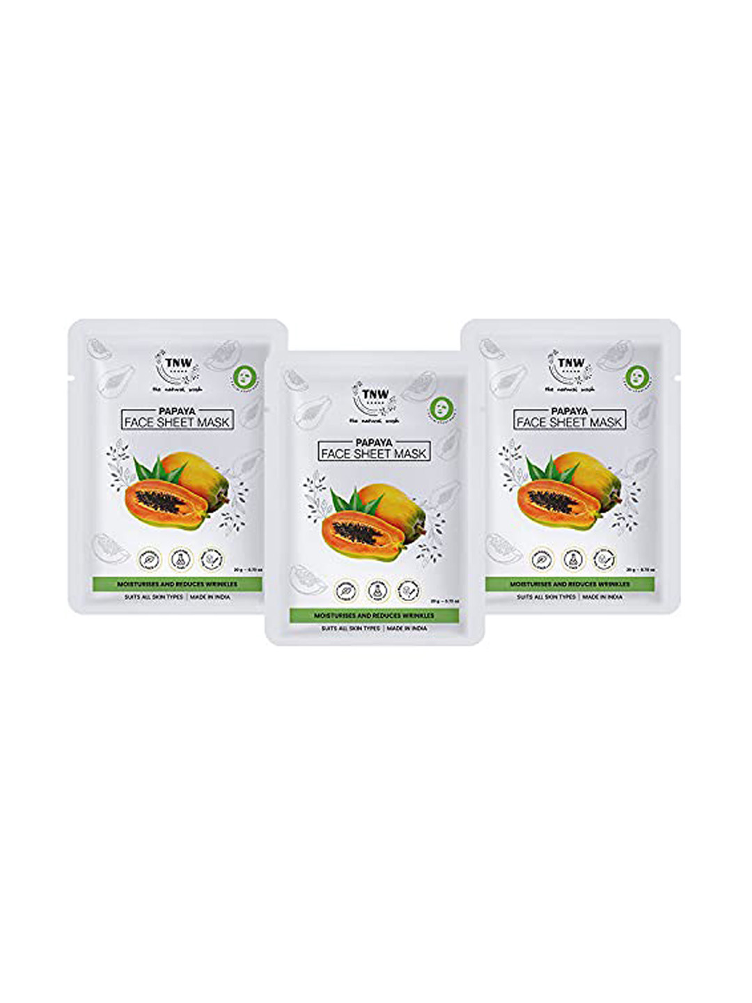 TNW the natural wash Set Of 3 Papaya Face Sheet Mask - 20g Each
