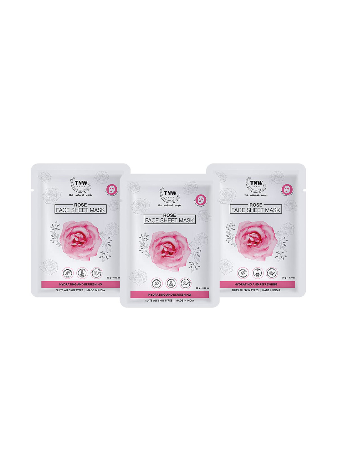 TNW the natural wash Set Of 3 Hydrating & Refreshing Rose Face Sheet Masks - 20g Each