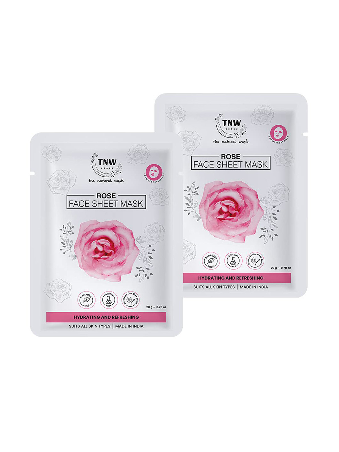 TNW the natural wash Set Of 2 Hydrating & Refreshing Rose Face Sheet Masks - 20g Each