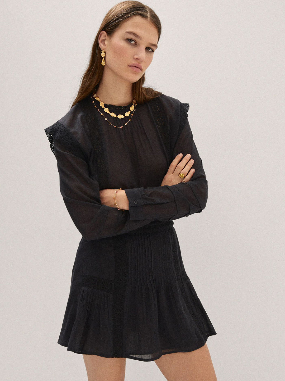 MANGO Floral Lace Inserts Cotton Top